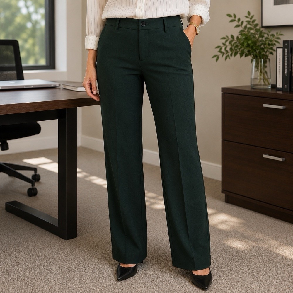 Vertigo Paris Deep Green Slim Trouser Pants Career Luxury Slimming Old Money 6
